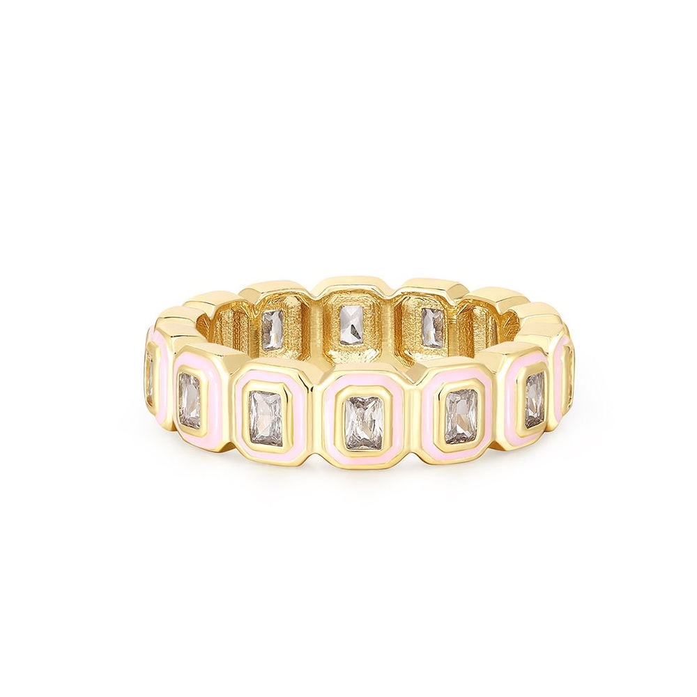 LUV AJ BEZEL BALLIER RING- BABY PINK- GOLD SIZE 6 NWT